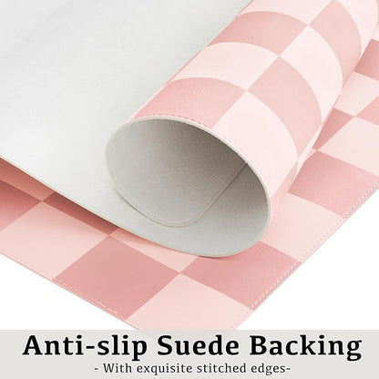 Ohocut Checkered Desk Mat, 31.5" x 15.7" Large Cute Coral Pink Aesthetic Retro - Image 7
