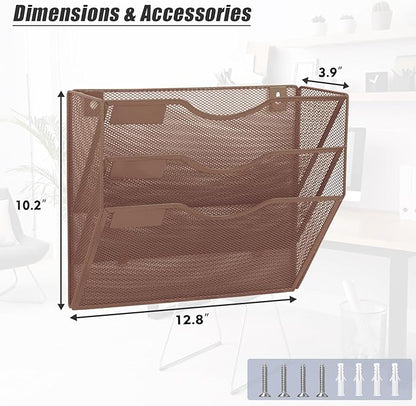 EASEPRES 3 Pocket Mesh Hanging Wall File Organizer, Wall Mounted Mail Paper - Image 2