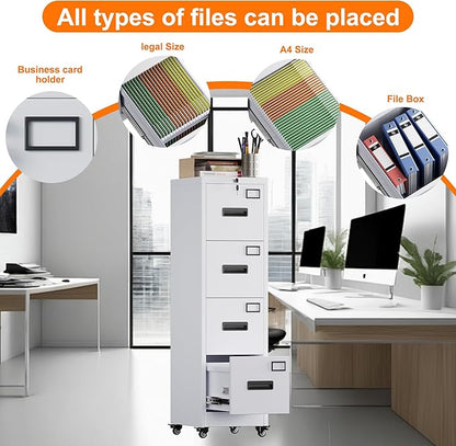 METAN 4 Drawer File Cabinet on Wheels, Lockable Metal Filing Cabinet - Image 6