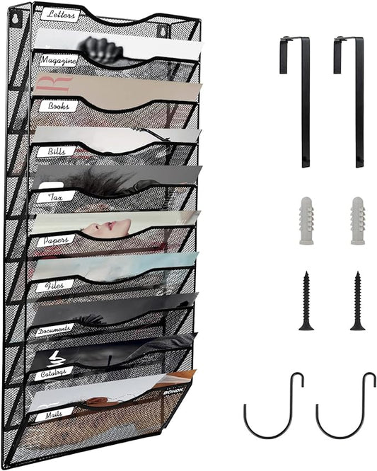 BOHDK Wall File Organizer, 10 Tire Hanging File Folder Mail Organizer, Vertical by BOHDK