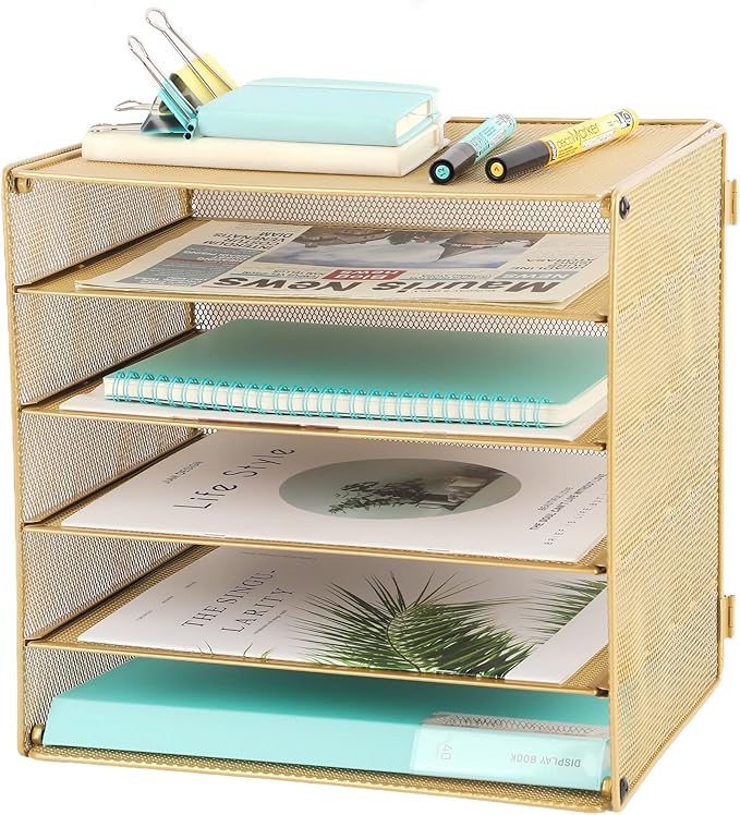 EASEPRES 5 Slot Mesh Desk Organizer Tray, File Paper Letter Folder Holder by EASEPRES