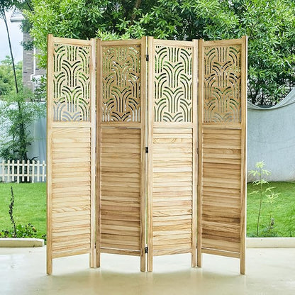 Svimi Folding Room Divider, 66.9 Inch 4 Panels Wood Carved Privacy Screens - Image 9