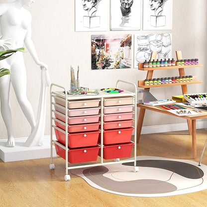 LDAILY 12 Drawer Rolling Storage Cart, Craft Cart Organizer on Wheels w/Metal - Image 2