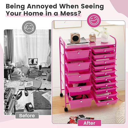 LDAILY 15 Drawer Rolling Storage Cart, Rolling Cart - Image 4