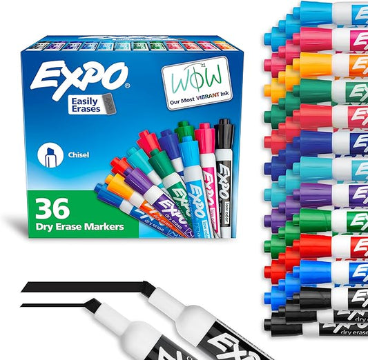 EXPO Low Odor Dry Erase Markers Chisel Tip Assorted Fashion Colors 36 Count by EXPO