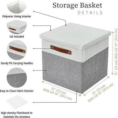 DECOMOMO Storage Basket with Lid, Storage Cubes with Handles, Fabric Box with - Image 4