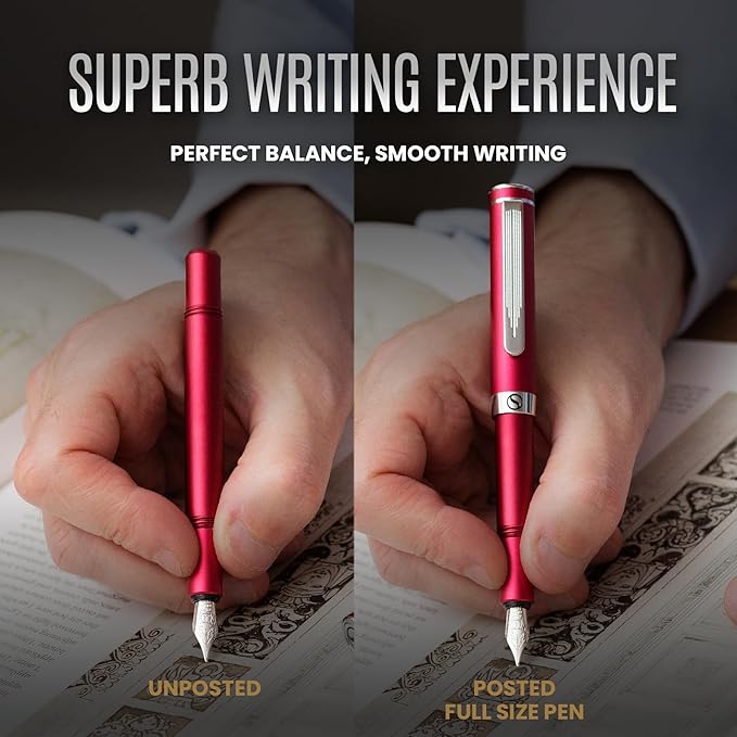 Scriveiner Personalized Luxury EDC Fountain Pen, Stunning Matt Red Pocket Pen - Image 5