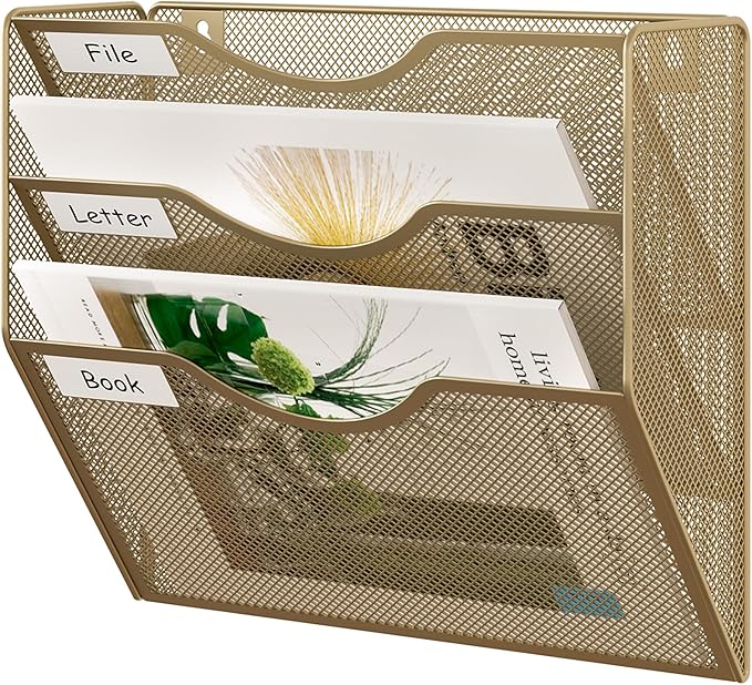 EasyPAG 3 Pocket Mesh Wall File Organizer, Hanging Paper Folder Holder by EasyPAG