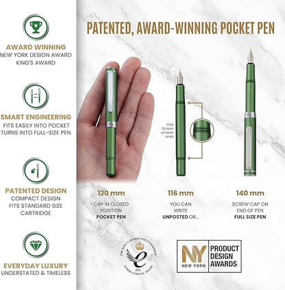 Scriveiner Personalized Luxury EDC Fountain Pen, Stunning Matt Green Pocket Pen - Image 4