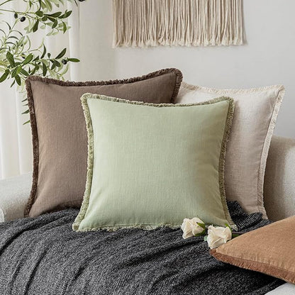 Foindtower Set of 2 Decorative Linen Fringe Throw Pillow Covers Farmhouse - Image 5
