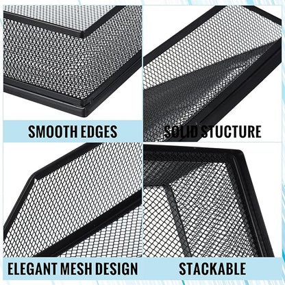 Hicarer 2 Pcs Black Metal Letter Tray Stackable Desk Tray Single Wire Mesh - Image 4