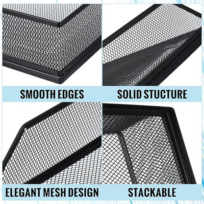 Hicarer 4 Pcs Black Metal Letter Tray Stackable Desk Tray Single Wire Mesh - Image 4