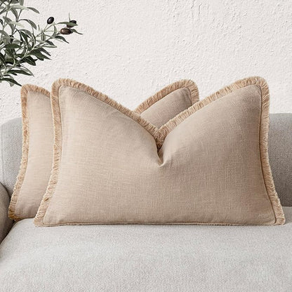 Foindtower Set of 2 Decorative Linen Fringe Throw Pillow Covers Boho Farmhouse by Foindtower