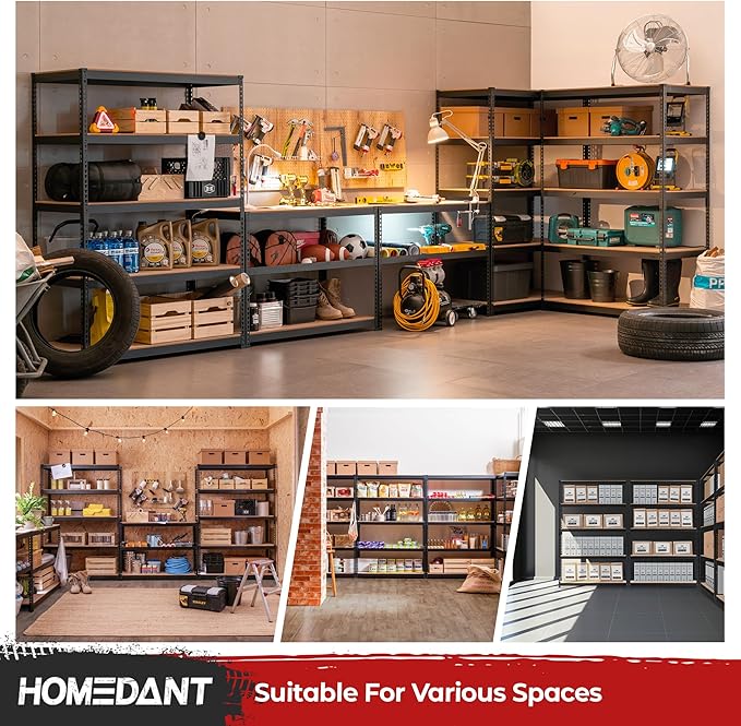 HOMEDANT 47.7" W Deep 5 Tier Heavy Duty Garage Shelving Adjustable Metal Rack - Image 9