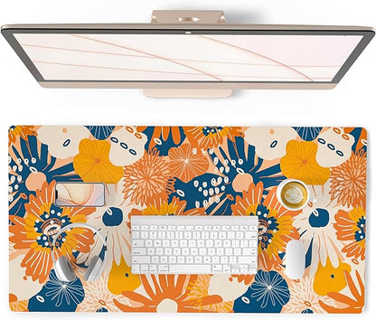 QIYI Large Desk Pad, Floral Mouse Pad Desktop Decor, Waterproof PU Leather Desk by QIYI