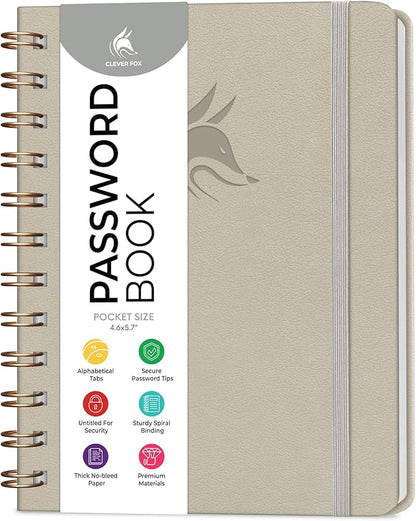 Clever Fox Password Book Spiral – Mini Internet Address & Password Organizer by CleverFox