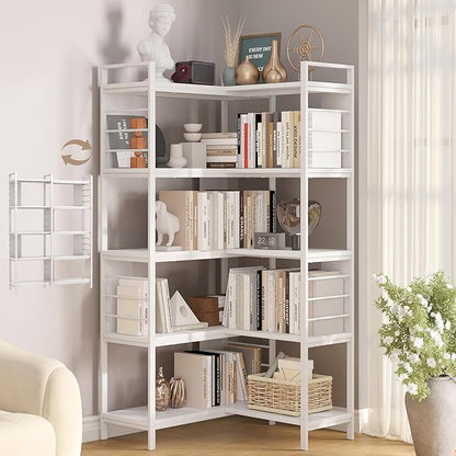 5 Tier Corner Bookshelf, Reversible Corner Shelf, Industrial Wooden Display by vividwood