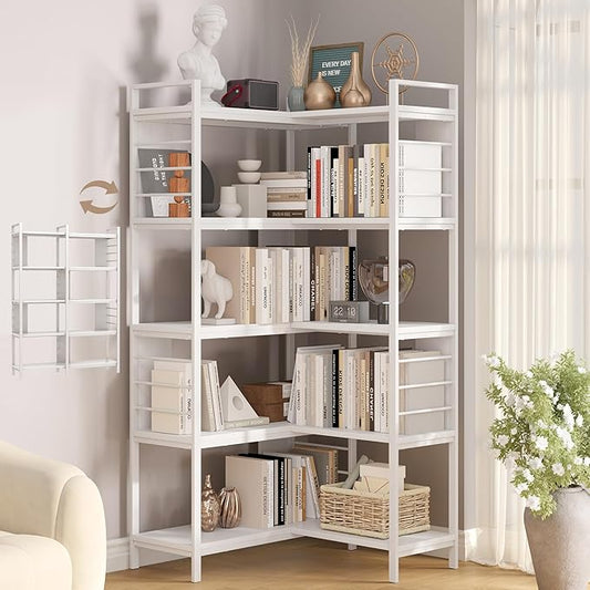 5 Tier Corner Bookshelf, Reversible Corner Shelf, Industrial Wooden Display by vividwood
