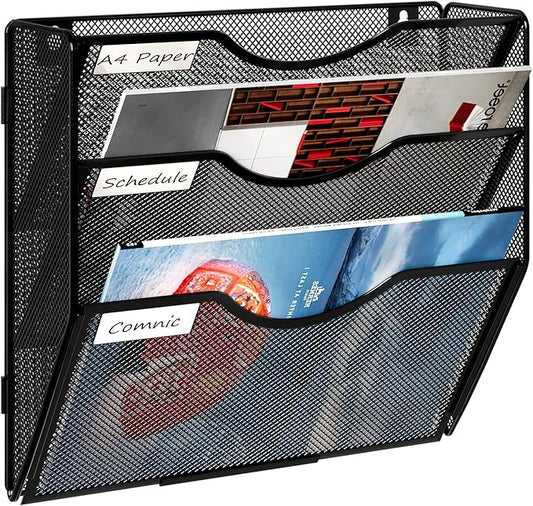 Solinxe Wall Hanging File Holder 3 Tier Wall Mounted Paper Organizer Magazine by Solinxe