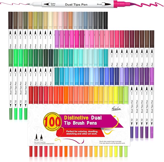 feela 100 Colors Dual Tip Brush Pens by feela