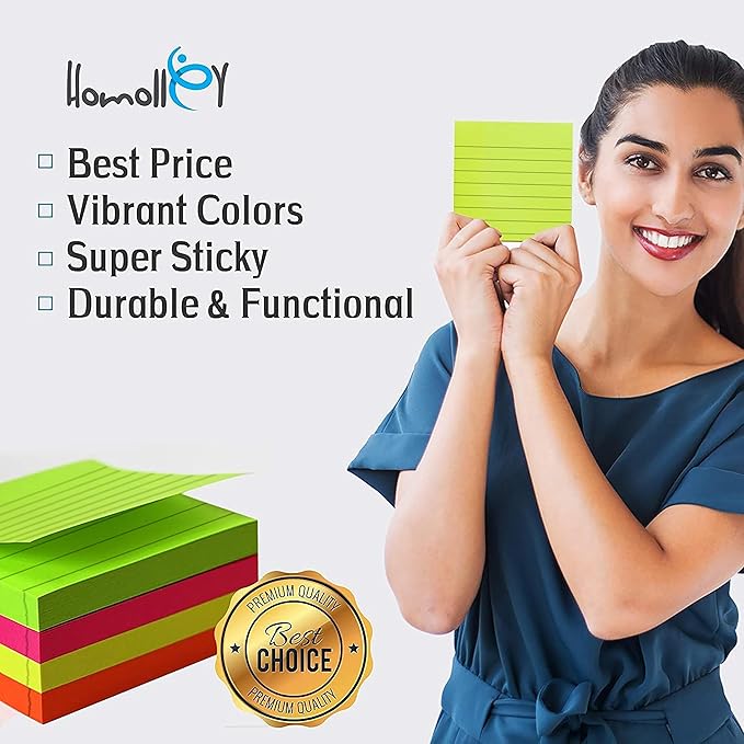 Lined Sticky Notes 3x3 Inch – 2400 Sheets, 100 Sheets per pad, Super Adhesive - Image 2