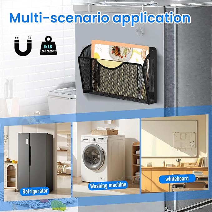 KZWKRG 6 Pack Magnetic File Holder, Magnetic Pocket Wall File Holder, Mesh Wall - Image 4