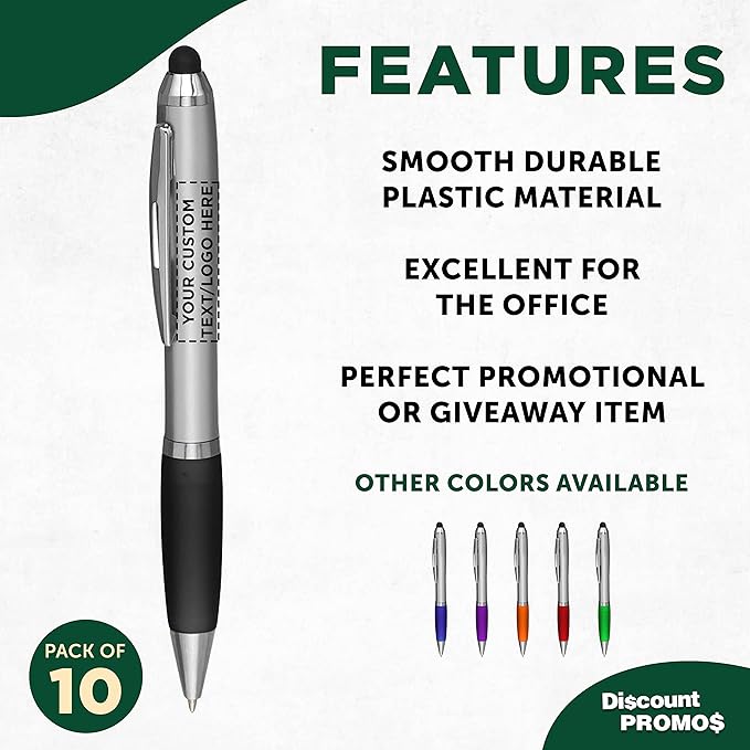 DISCOUNT PROMOS Custom Stylus Ballpoint Pens Set of 10, Personalized Bulk Pack - Image 2
