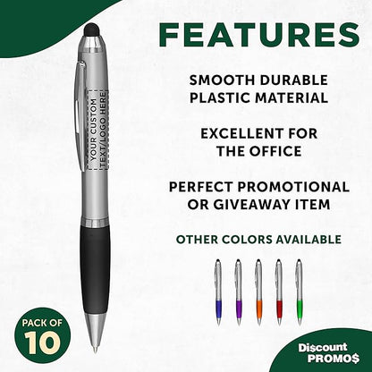 DISCOUNT PROMOS Custom Stylus Ballpoint Pens Set of 10, Personalized Bulk Pack - Image 2