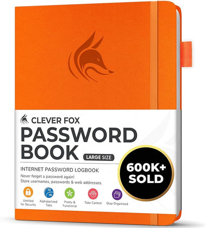 Clever Fox Password Book with alphabetical tabs. Internet Address Organizer by CleverFox