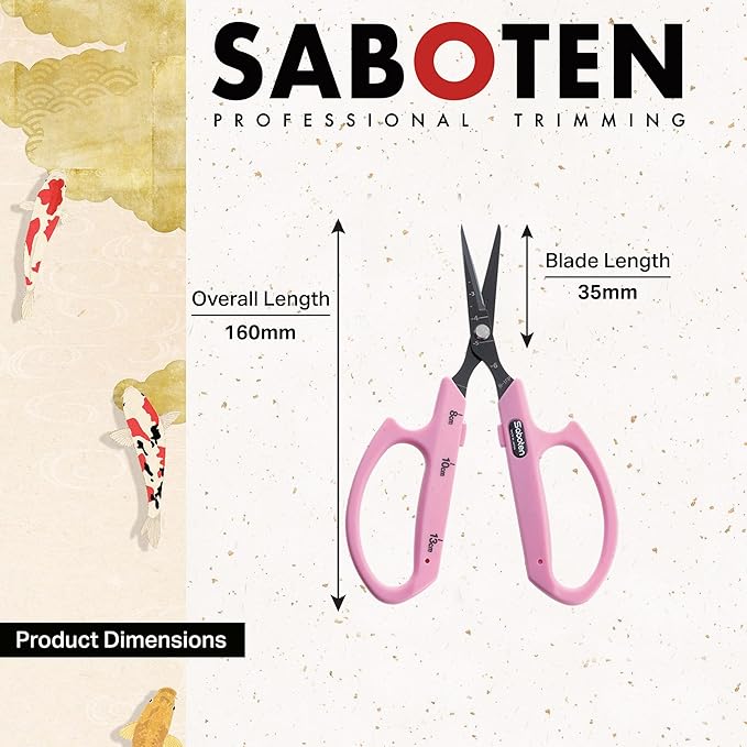 Saboten Fluorine Coated Straight Blade Trimming Scissors Pink PT-1 160mm - Image 2