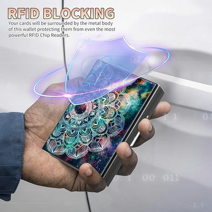 BWEGRHE Slim Credit Card Holder, Art Mandalas RFID Blocking Metal Wallet - Image 3