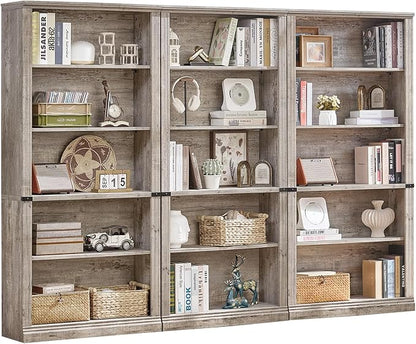 RWYHG 70" Grey Tall Bookshelf Set of 3, 5-Tier Thick Wooden Book Shelf by RWYHG