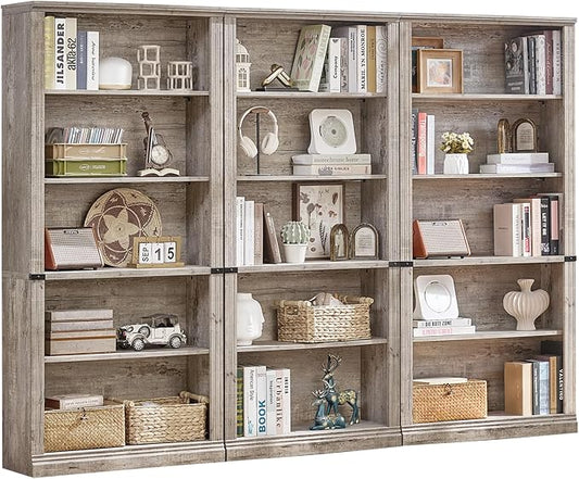 RWYHG 70" Grey Tall Bookshelf Set of 3, 5-Tier Thick Wooden Book Shelf by RWYHG