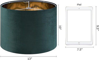 Green Velvet Lampshades Set of 2 Medium Drum Lamp Shade 13" Top x 13" Bottom x - Image 2