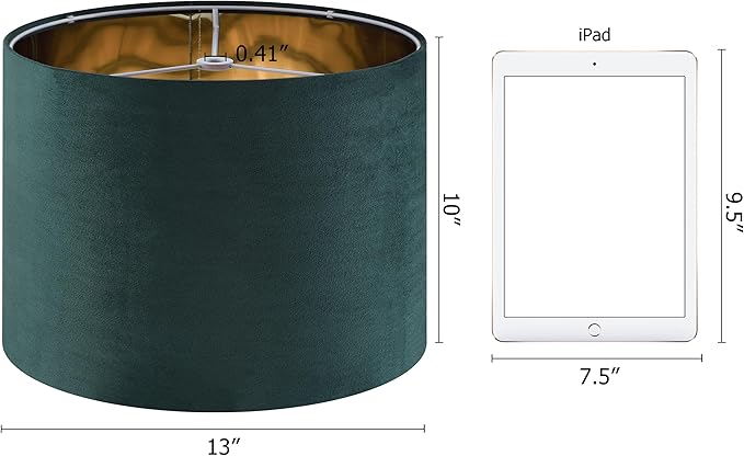 GO&SO Green Velvet Medium Lamp Shades Drum Lamp Shades 13" Top x 13" Bottom x - Image 2