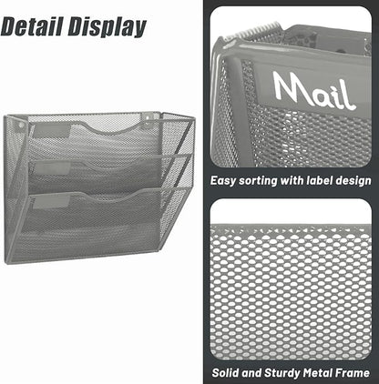 EASEPRES 3 Pocket Mesh Hanging Wall File Organizer, Wall Mounted Mail Paper - Image 5