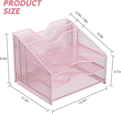 Samstar Pink Desk File Organizer, Mesh Letter File Folder Holder - Image 2