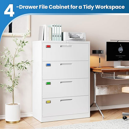 PEUKC 4 Drawer File Cabinet, Lateral Filing Cabinets - Image 7