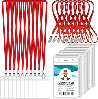 100 Pcs Clear Vertical Badge Id Card and 100 Pcs Lanyard, Reusable Lanyards by Orcielo