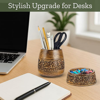 Mie Creations Wooden Desk Organizer Set of 2 Pen Holder, Paper Clip Storage - Image 7