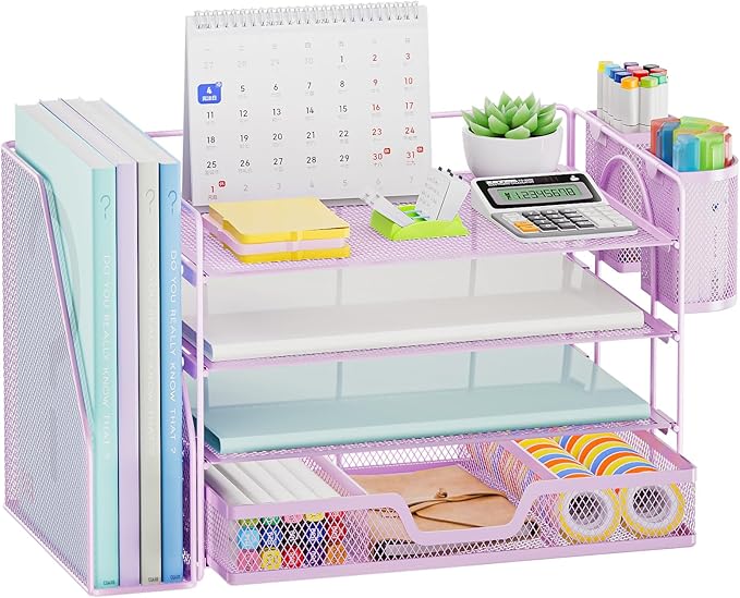 Marbrasse Desk Organizer and Accessories，4-Tier Paper Letter Tray Organizer by Marbrasse