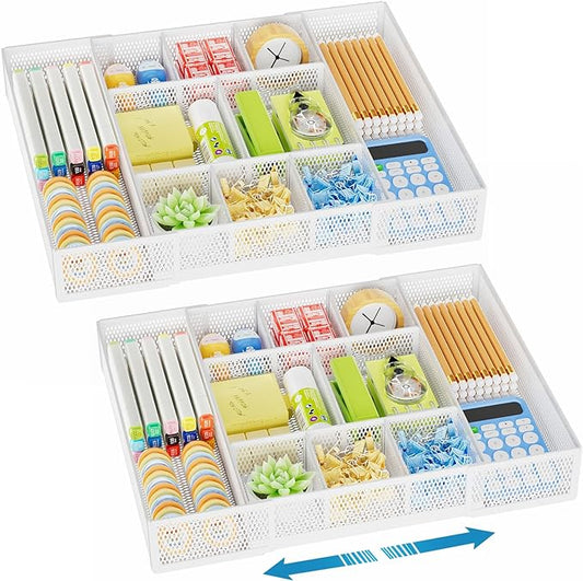 Marbrasse Expandable Desk Drawer Organizer, Mesh Drawer Organizer Tray by Marbrasse