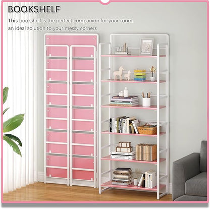 4NM No Assembly 6 Tiers Folding Bookshelf Storage Shelves Vintage Bookcase - Image 3