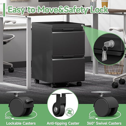 LONGLINK 2 Drawer Mobile File Cabinet - Image 6