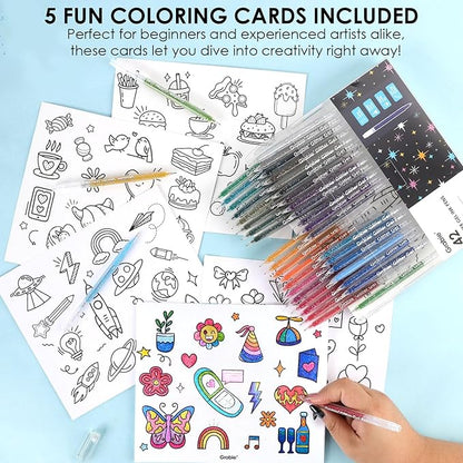 Grabie 42 Capped Glitter Gel Pen Set, 18 Iridescent&24 Essential Color Pens - Image 6