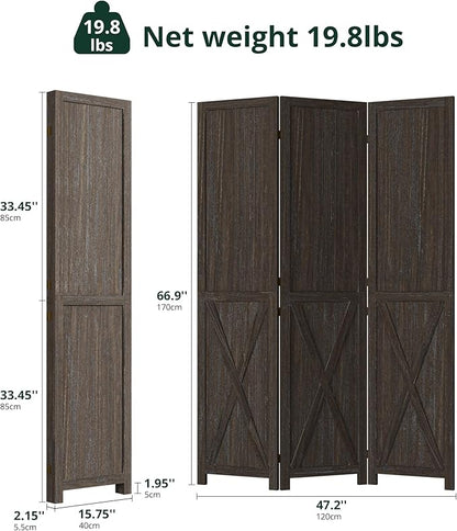 Cozy Castle Wood Room Divider, 3 Panels Folding Privacy Screen, 66.9'' Wall - Image 2