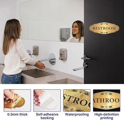 Restroom Sign Sticker for Business & Home, Self-Adhesive Brushed Gold Elegant - Image 3