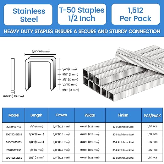 meite T-50 Staple Gun Staples Marine, 1/2 Inch 304 Stainless Steel T-50 Staples - Image 2