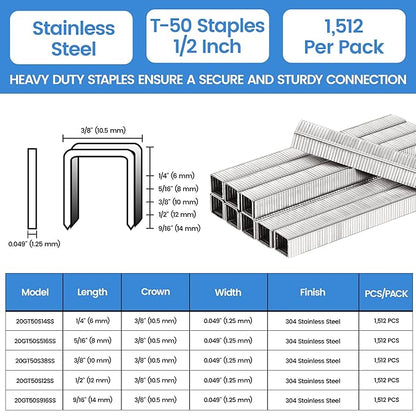 meite T-50 Heavy Duty Staples Marine, 1/2 Inch 304 Stainless Steel Staples - Image 2