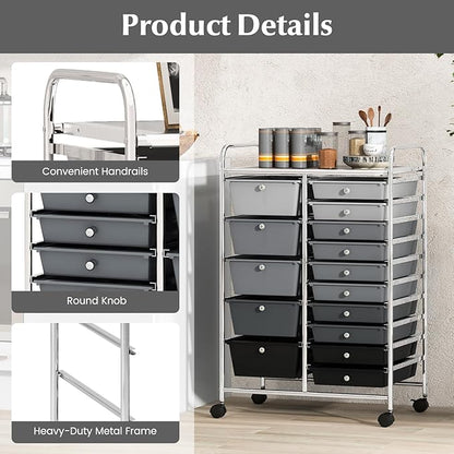 COSTWAY 15 Drawers Storage Cart, Mobile Tools Scrapbook Paper Organizer Cart - Image 6
